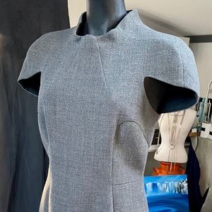Thierry Mugler Wool knee length shift dress. Grey with capped shoulders.